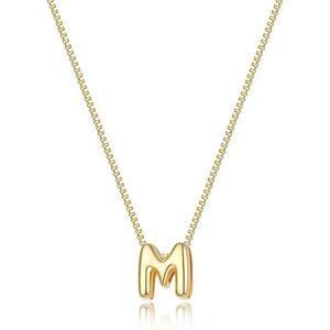 14K Gold Plated Bubble Letter Necklace for Women - Personalized Dainty Jewelry